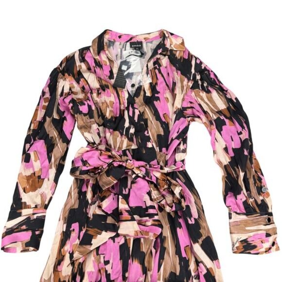 NWT JUST CAVALLI Women's Abito Long Sleeve Belted Shirt Dress Sz 8  + FLAWS - Picture 5 of 14